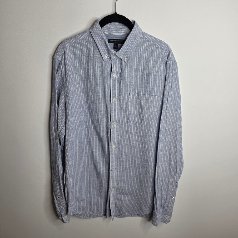 Banana Republic Button Down Shirt Mens Medium Striped Linen